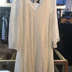 IVORY LACE BELL SLEEVE FLUTED MINI DRESS